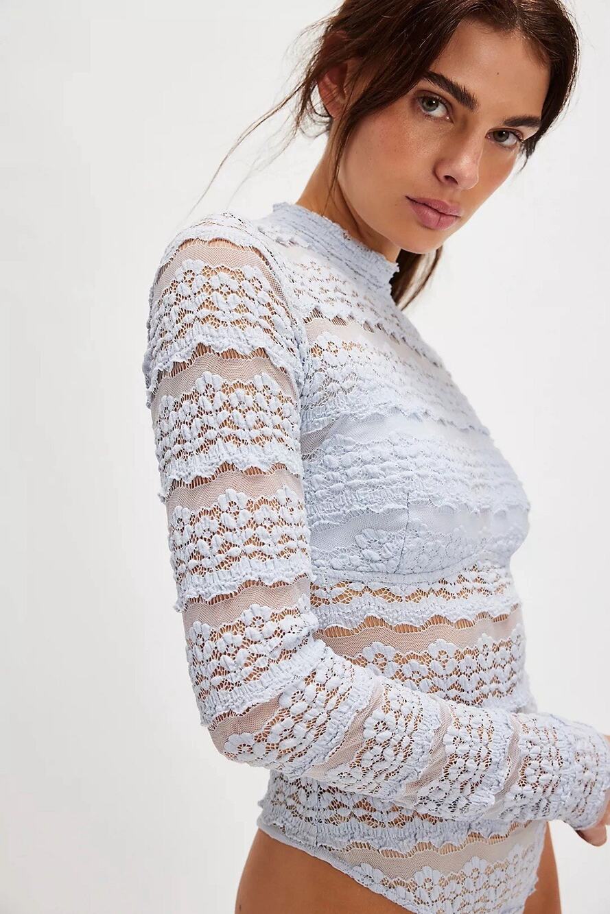 NEW Free People x Intimately Angelina Lace Bodysuit Ice Water Blue Size Medium